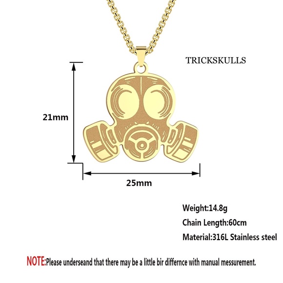 Silver Stainless Gas Mask Respirator Pendant Necklace w 24 in Box Chain New! - Picture 4 of 6